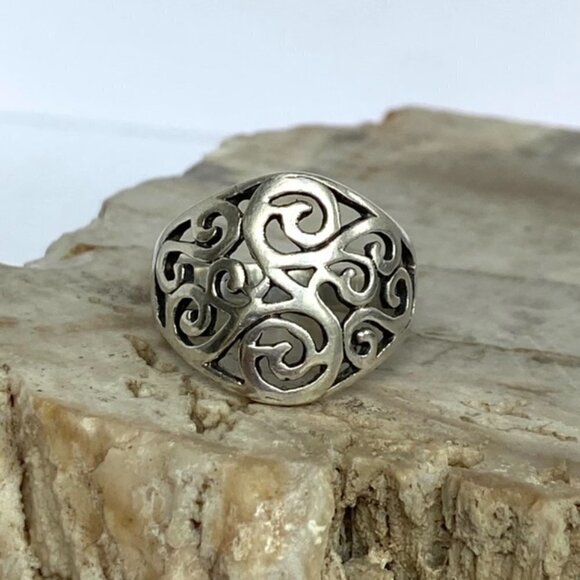 Sterling Silver 925 0.69" Wide Scrollwork Celtic Style Band Ring Size 7.25 - Picture 4 of 16